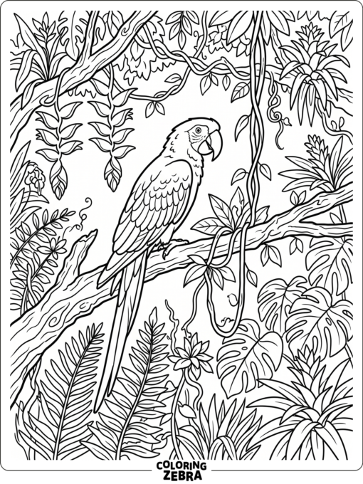 A macaw perched among Amazon river plants