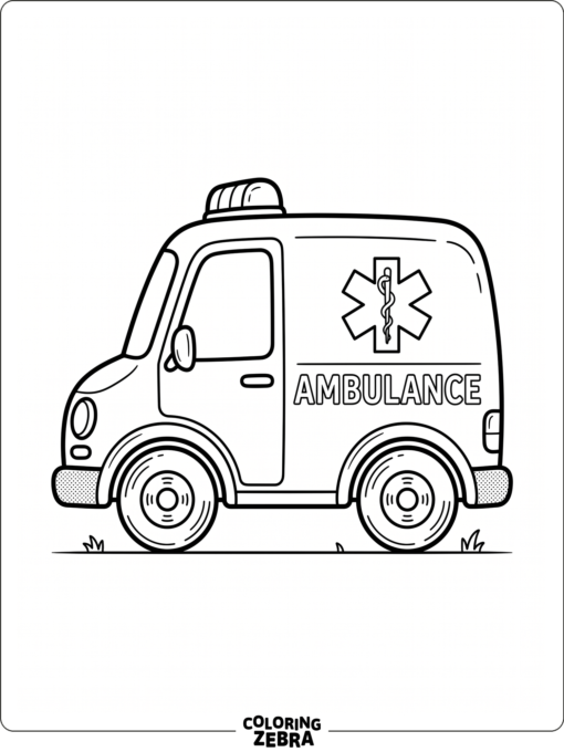 A small ambulance car with rounded corners and simple wheels