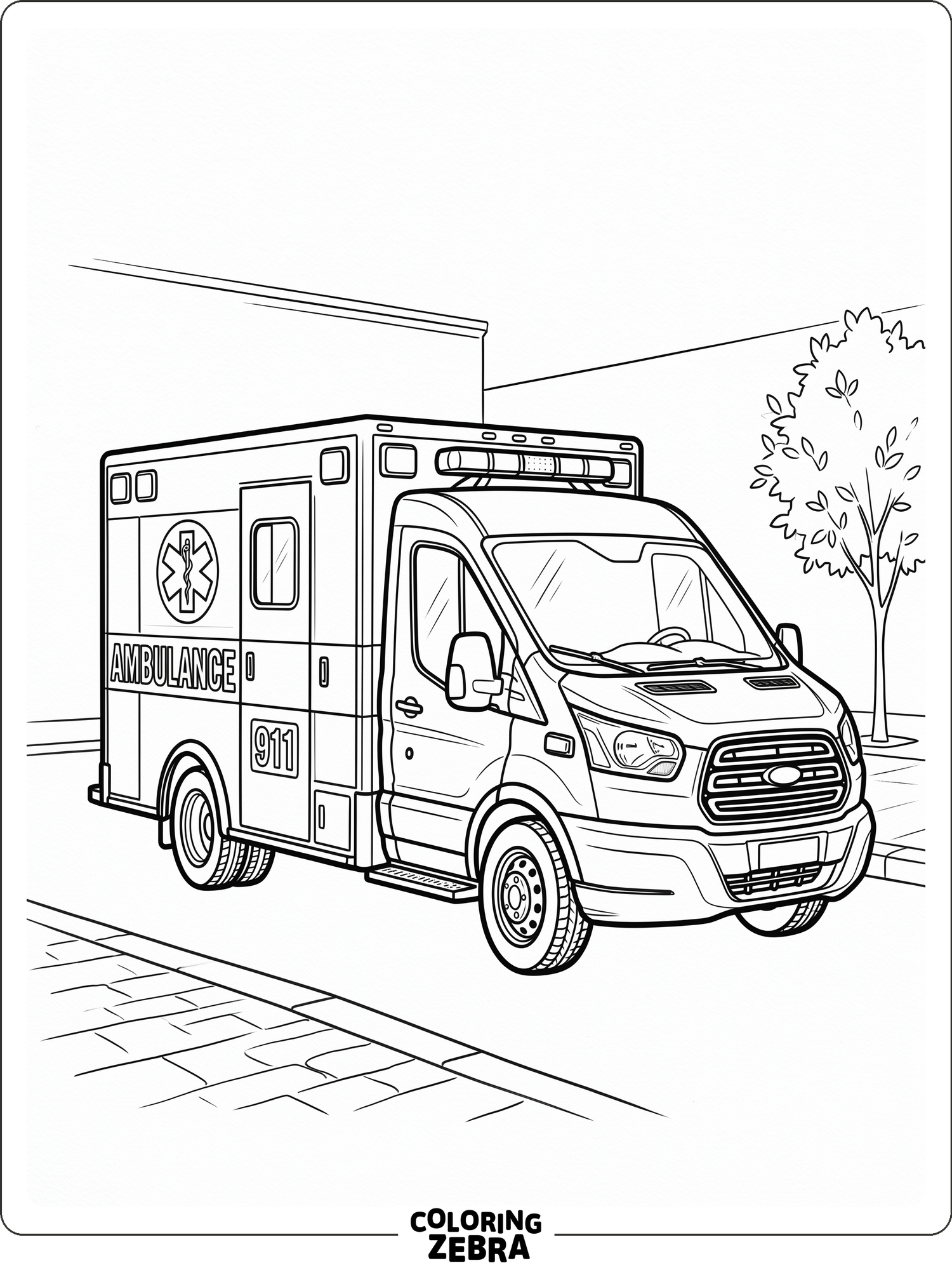 An easy ambulance with large windows and a clean side stripe