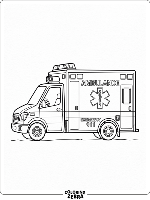 A clean ambulance outline with roof lights and side windows