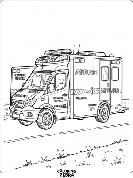 A printable ambulance with a side door and roof beacon
