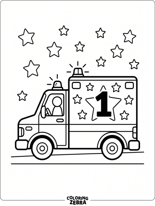 An ambulance with the number 1 and stars