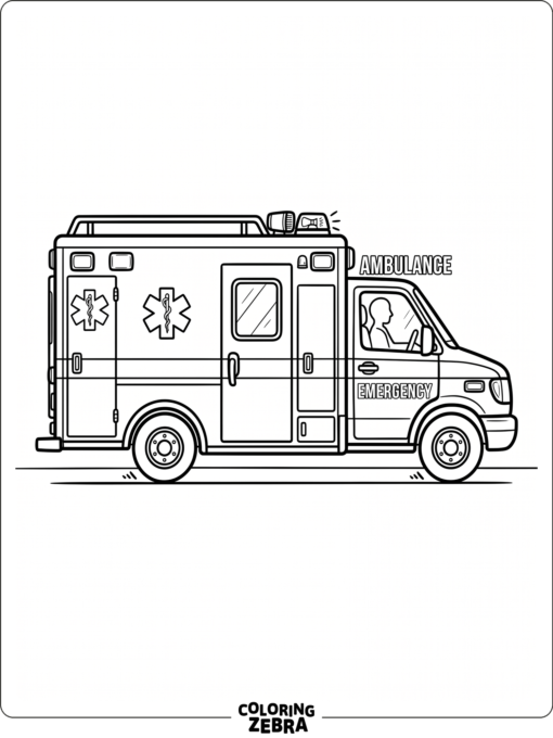 Side view of an ambulance with simple panels