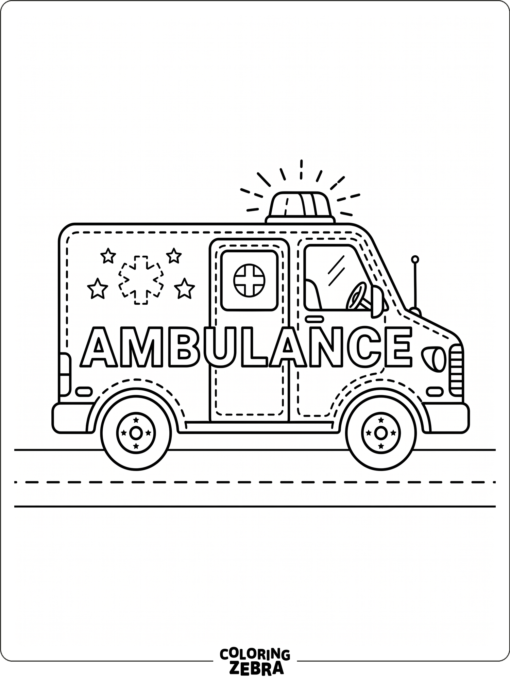 An ambulance with tracing lines and big letters