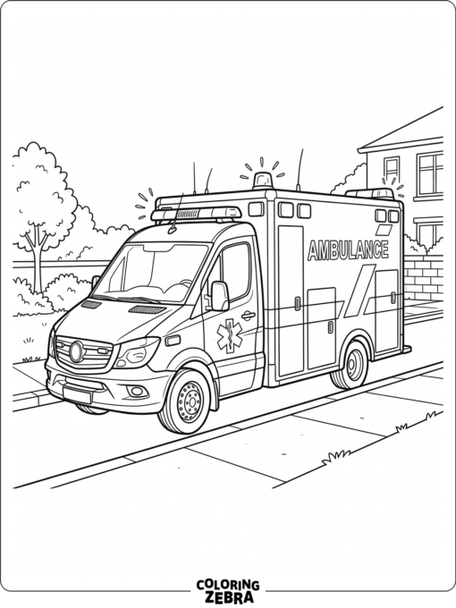 An ambulance with flashing lights on the curb