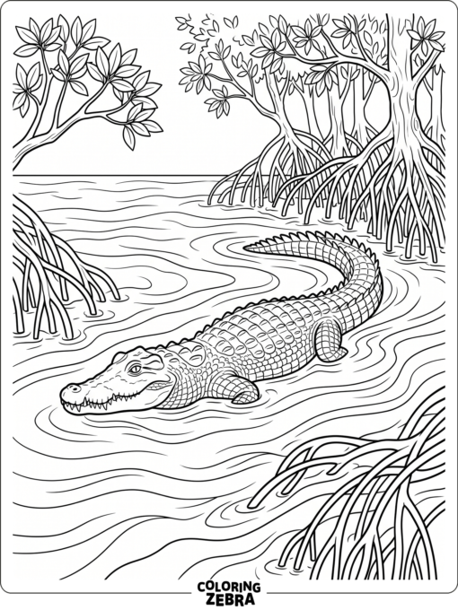 An American crocodile swimming through gentle waves