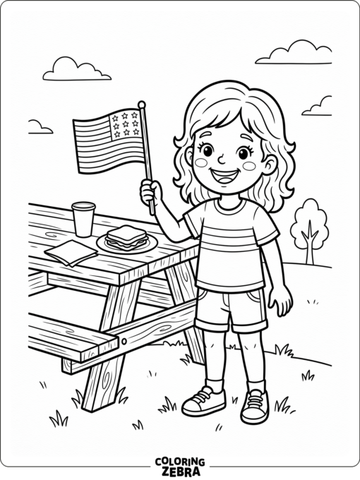 Child Holding a Small American Flag