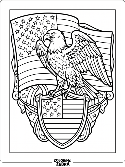 Eagle and shield with a waving flag