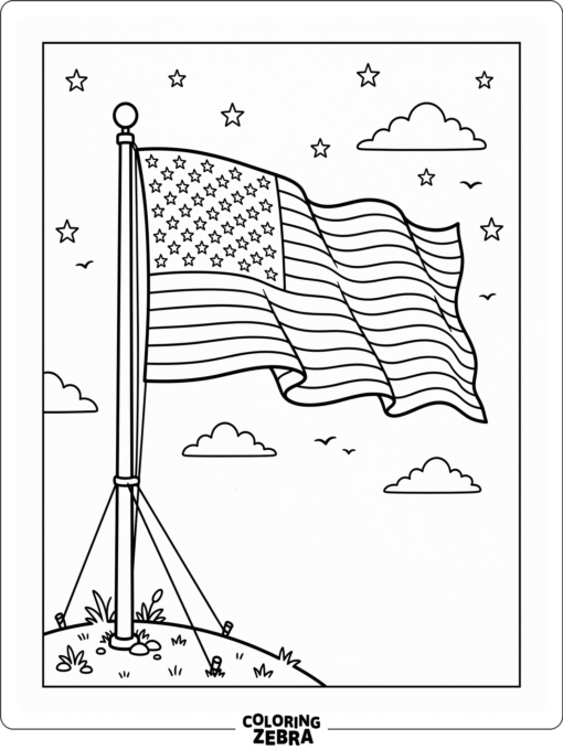 Large flag on a pole against open sky