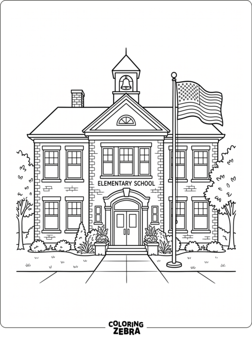 School Entrance With Flag