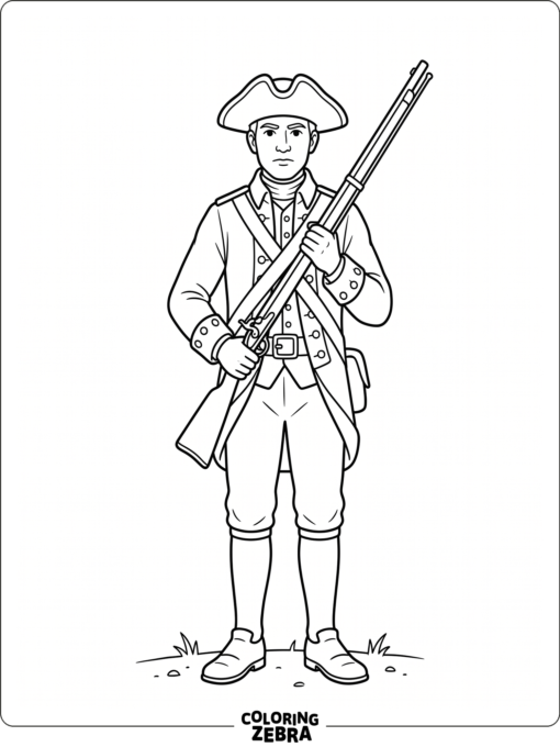 An American Revolution soldier holding a musket