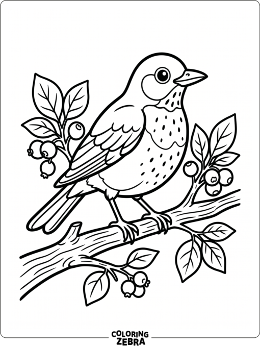 An American robin perched on a branch with berries