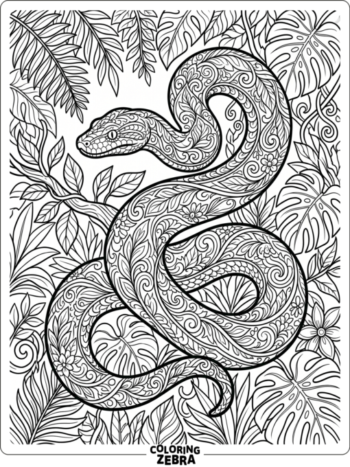 An ornate anaconda with decorative scale patterns