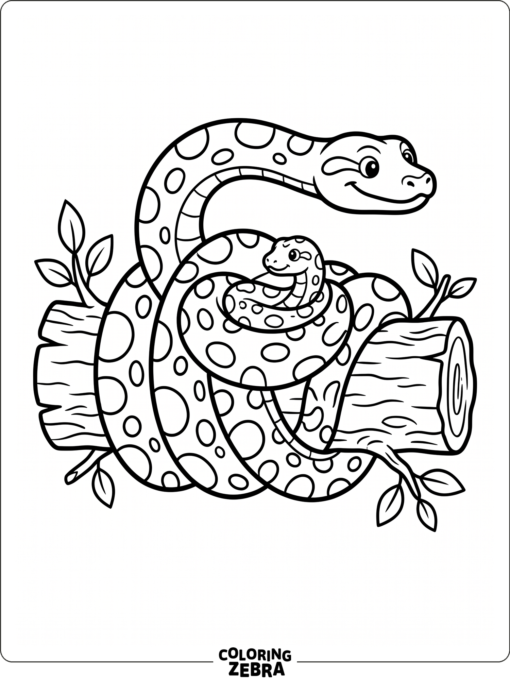 An adult anaconda and baby snake coiled together