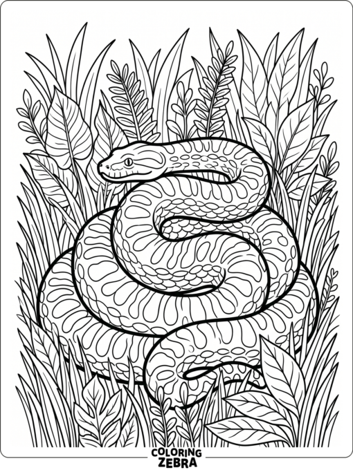 A long anaconda resting in tall grass