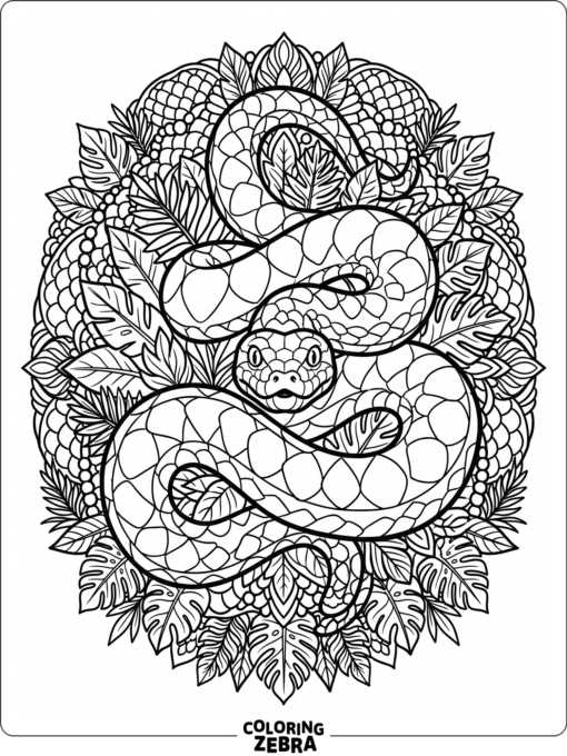 An anaconda inside a leaf and scale mandala