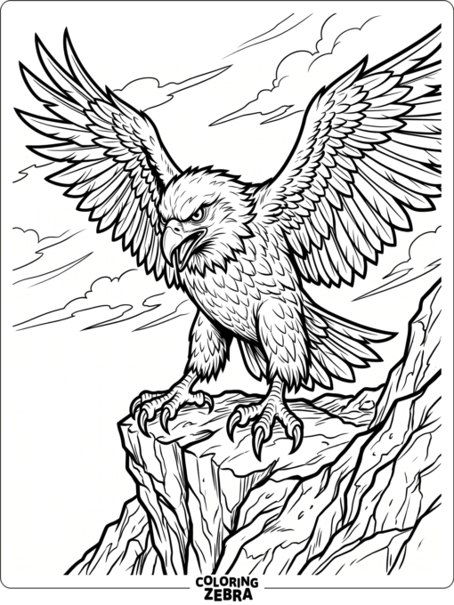 An angry eagle with sharp eyes on a cliff