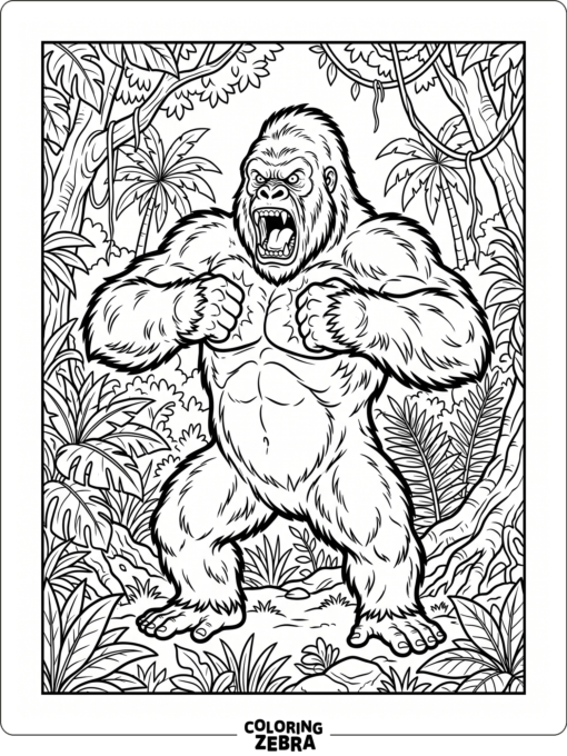 An angry gorilla pounding its chest in a clearing