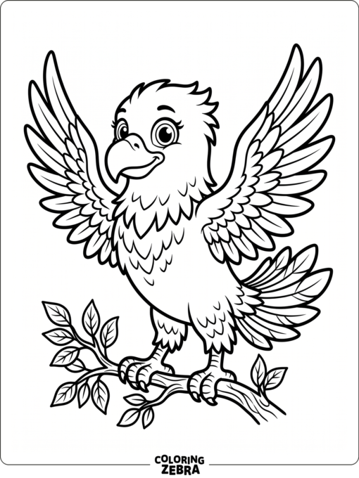 A cartoon eagle with big eyes and a playful pose