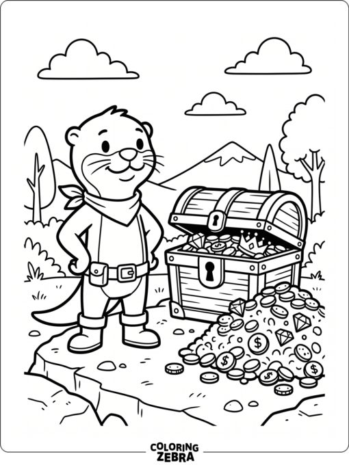 A game-style otter beside a treasure chest