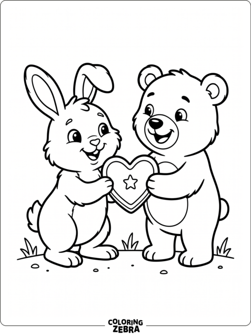Two animals sharing a heart-shaped treat