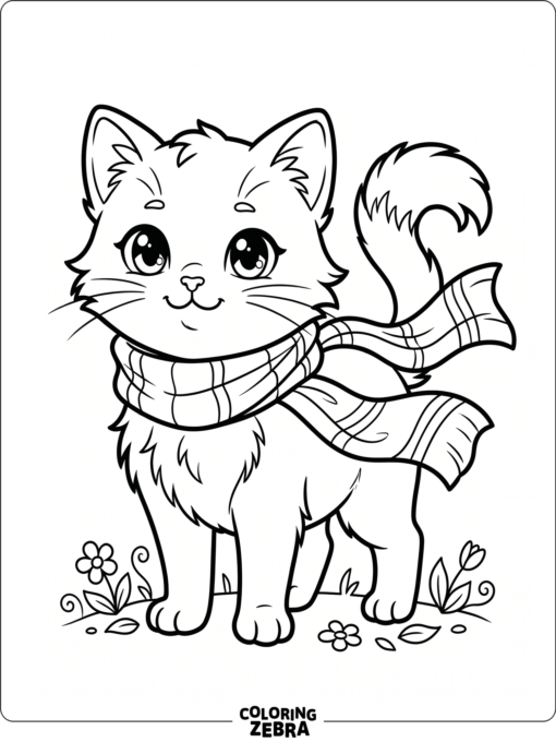 An anime cat with expressive eyes wears a flowing scarf
