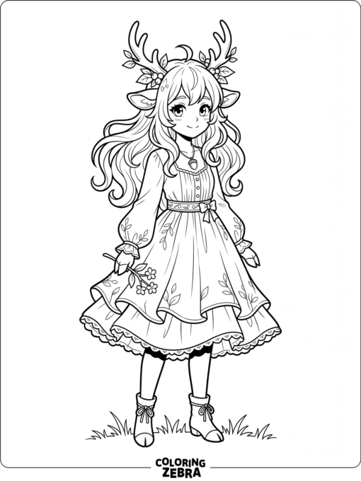 An anime deer girl with antlers and a dress