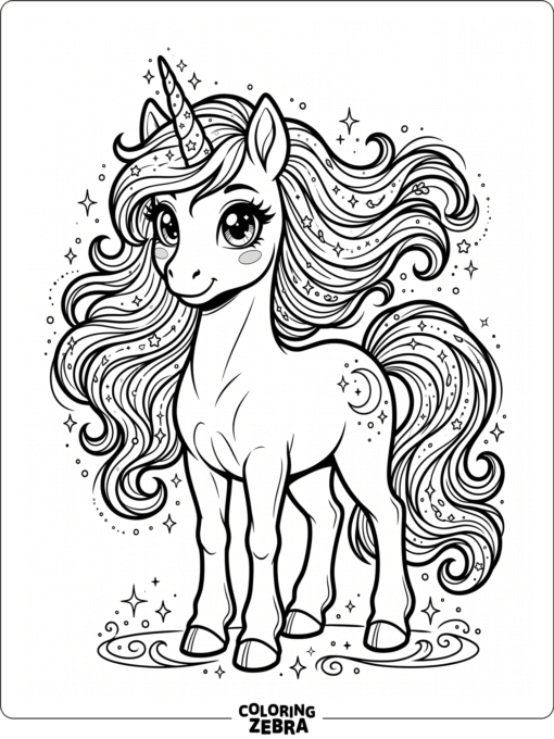 An anime-style unicorn with big eyes and sparkles