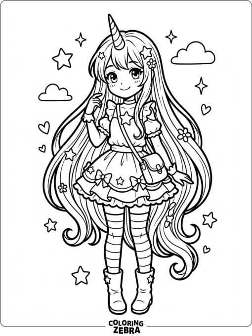 An anime-style girl with a unicorn horn and long hair