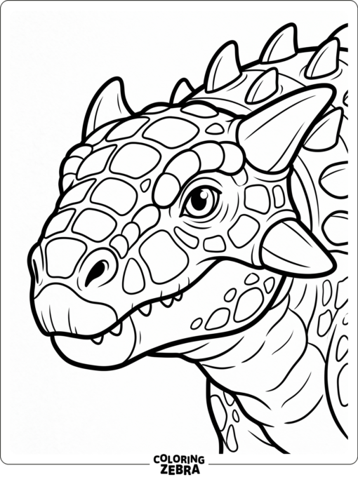 A close-up ankylosaurus head with calm eyes