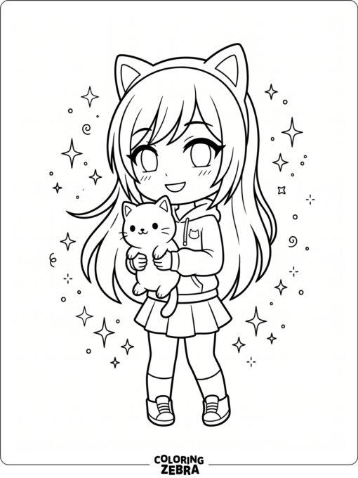 Aphmau in Gacha Life style with a cat plush