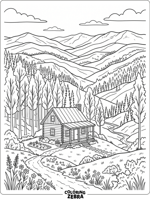 Gentle Appalachian mountains with a cabin and trees