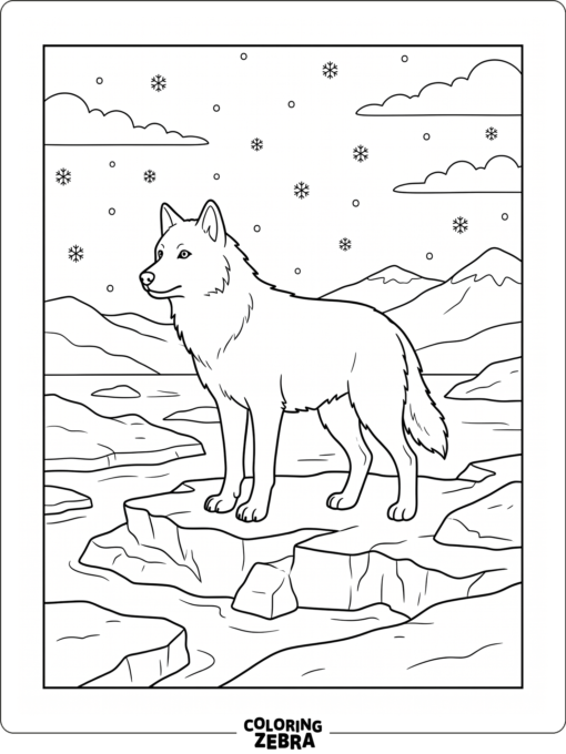 A white arctic wolf standing on ice