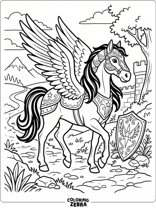 An armored pegasus with a shield