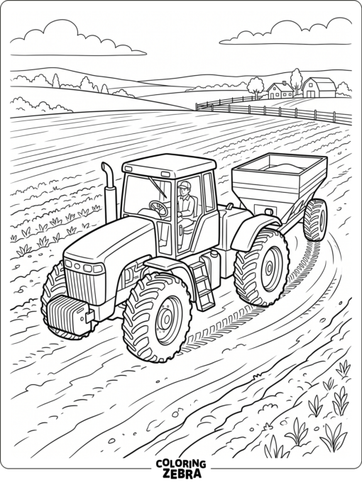 An articulated tractor turning across a wide field