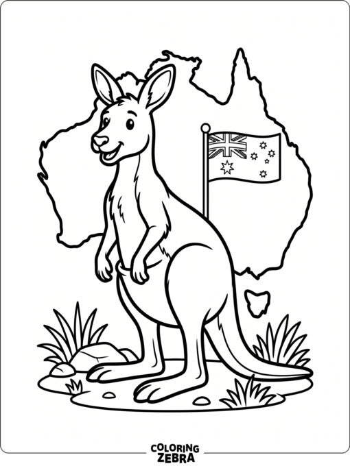 A kangaroo with an Australian theme and simple outlines