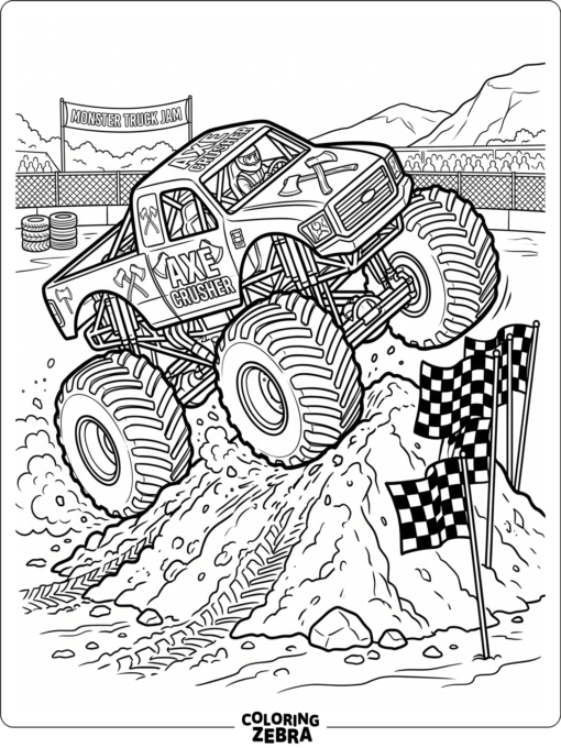 Monster truck with axe details and rugged tires