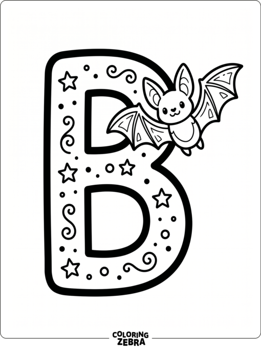 A small bat flying beside the letter B
