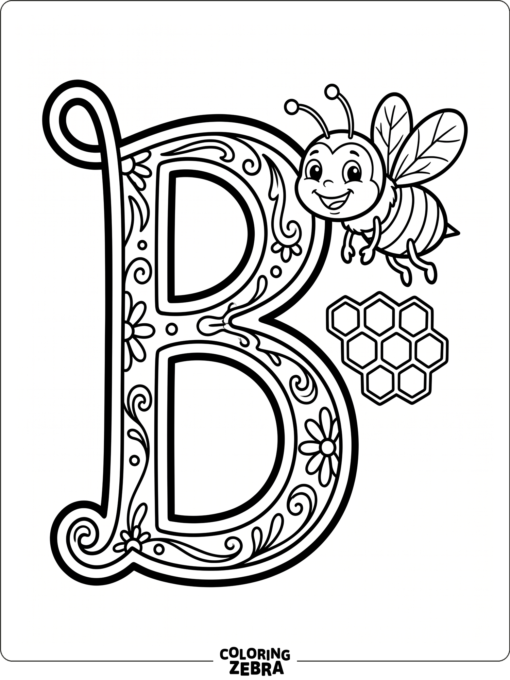 A capital B with a bee and honeycomb