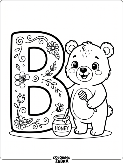Un oso sentado junto a una gran letra B