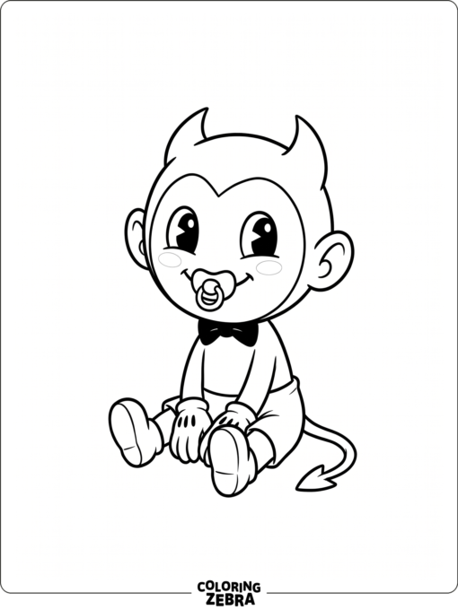 Baby Bendy sitting with a pacifier
