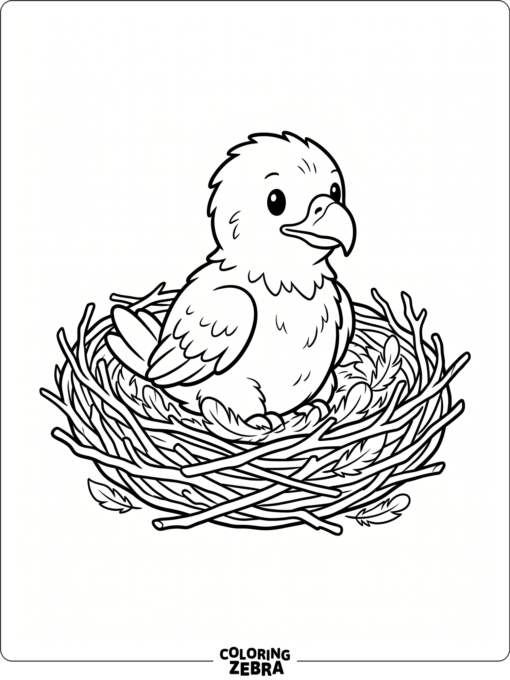 A baby eagle sitting in a nest