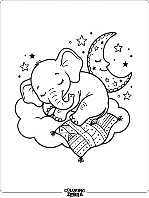 A smiling elephant with stars and clouds