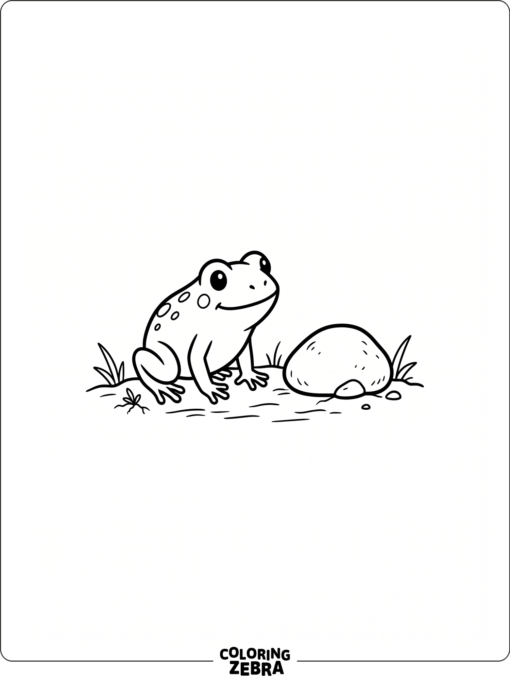 A tiny baby frog beside a pebble