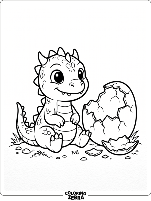 A baby Godzilla sitting near a broken egg
