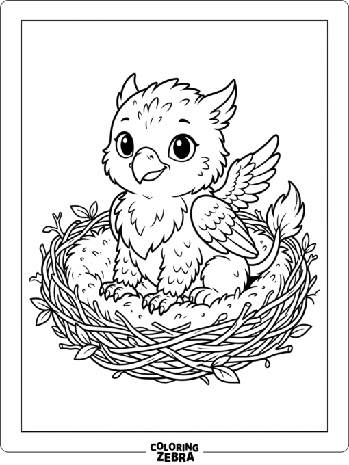A baby griffin sitting in a nest
