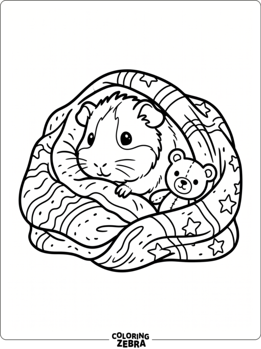 A baby guinea pig tucked in a blanket