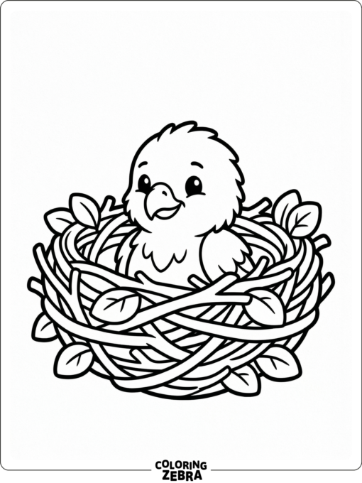 A baby hawk peeking from a nest