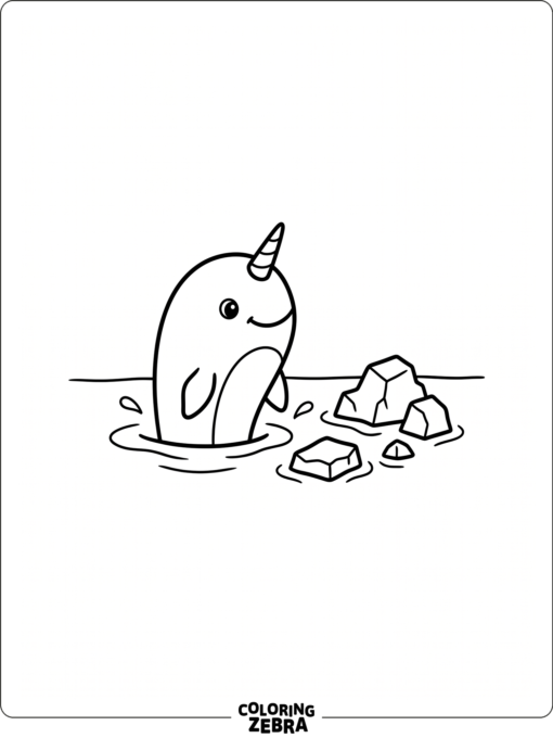 A baby narwhal peeking from the water