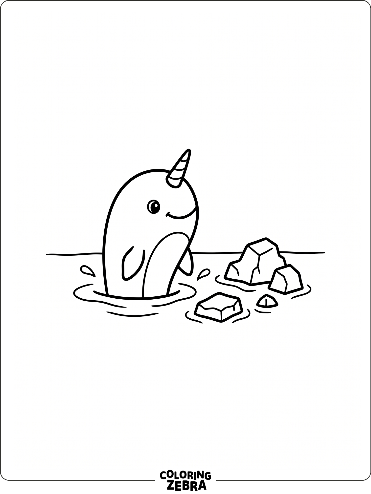 A baby narwhal peeking from the water